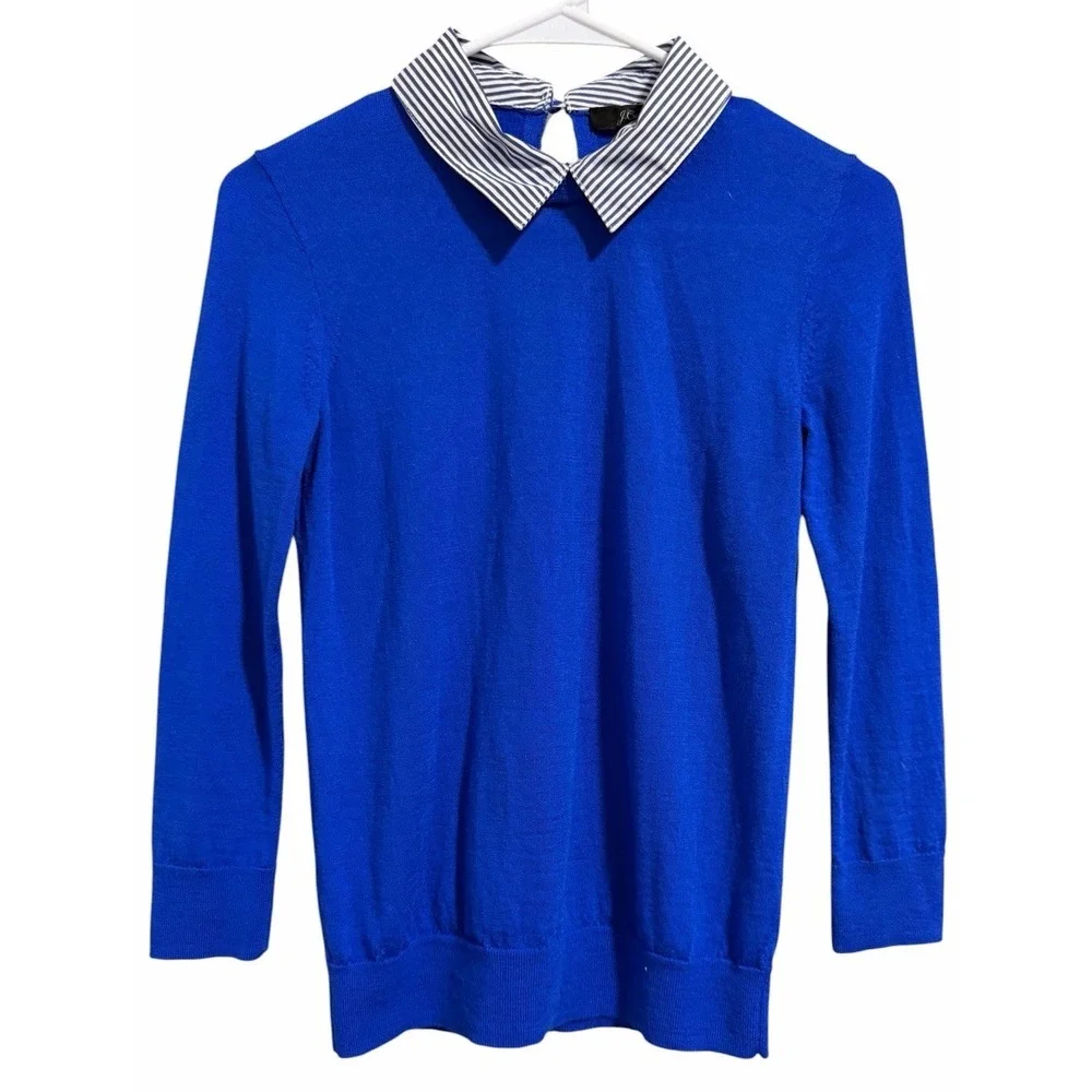 J. Crew Carolyn Collared Fitted Merino Wool Sweater Cobalt Blue Women's Size XS